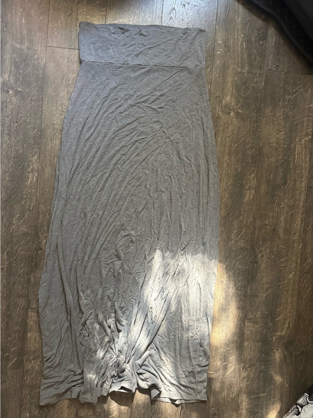 Gray Maxi Skirt with Fold-Over Waistband